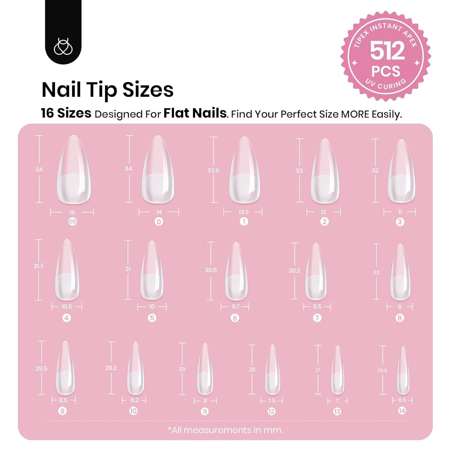 Beetles Tipex Instant Apex Nail Tips Kit, Almond Short 192Pcs 16 Sizes Pre-Buil