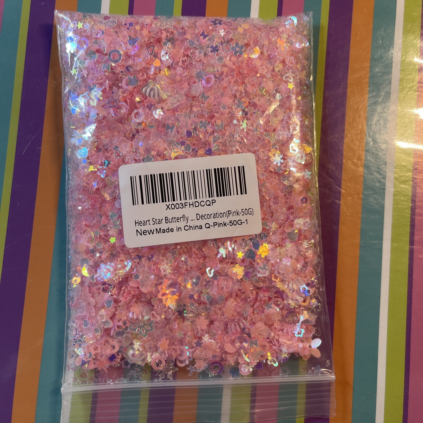 Heart Star Butterfly Craft Sequins Holographic Nail Glitte Confetti Pink-50g