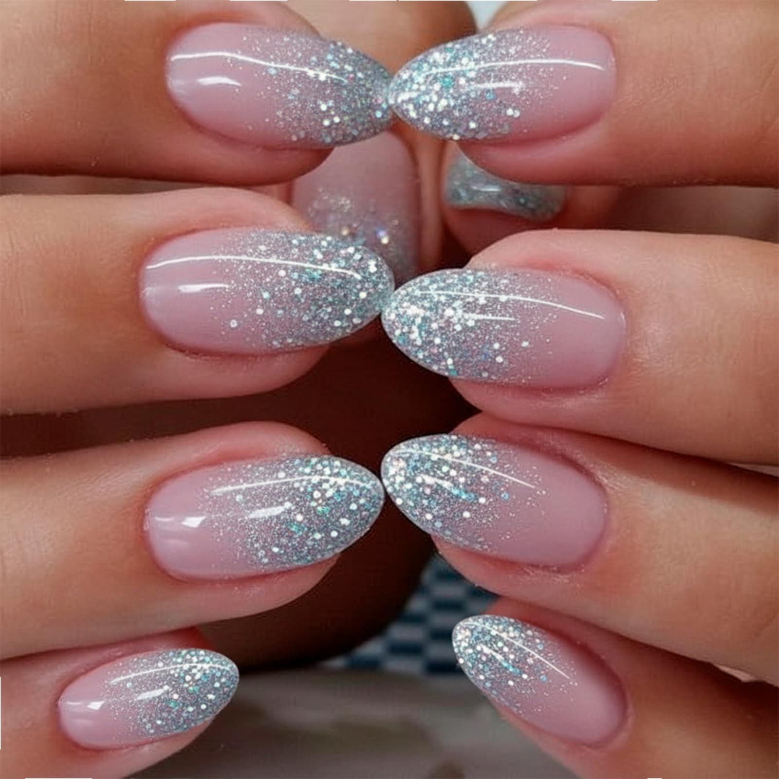 Press On Nails Medium Almond Apricot – 30pcs Handmade Glitter Press on Nails …