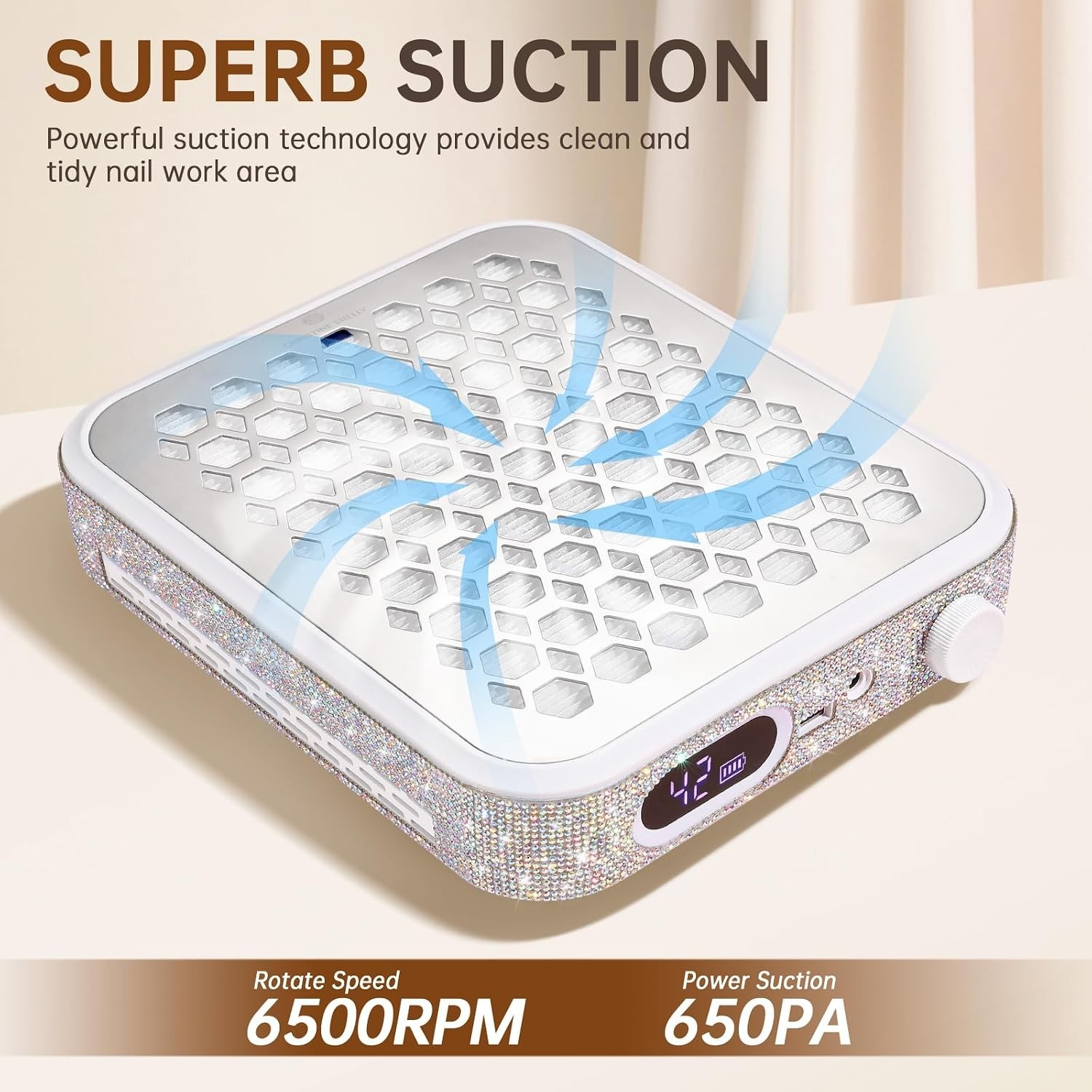 Rechargeable Nail Dust Collector Powerful Vacuum Fan Acrylic Nail Extractor Whit
