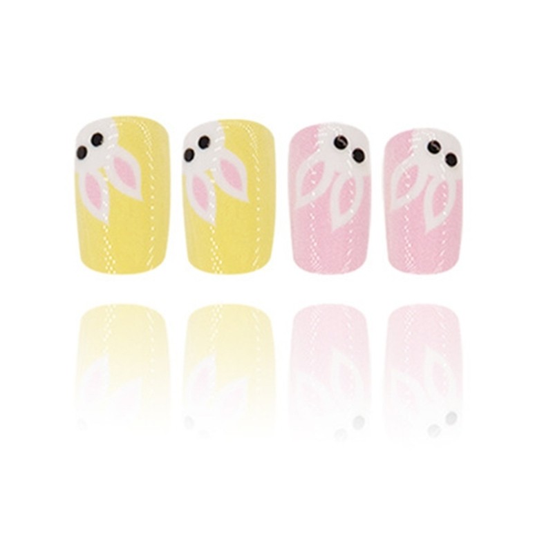 24 Pieces Short Square Press On Nail with Rabbit Designs Acrylic on Nail