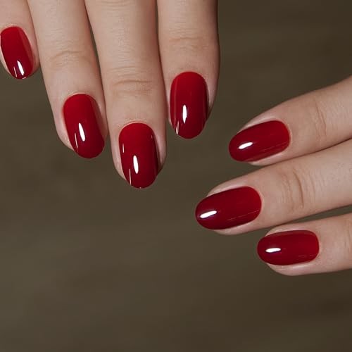 Oval Press On Nails – 30PCS Classic Red Full Cover Medium Classic Red Nails