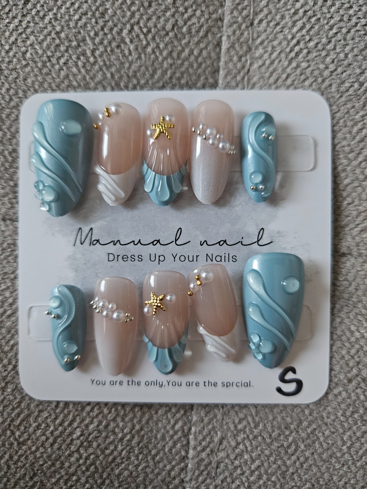 Medium Mermaid Ocean Bubble Press-on Nails (Handmade) (Size XS)