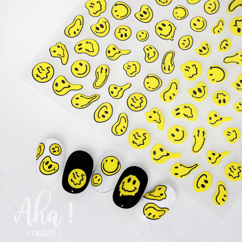 3D Melty Smiley Nail Art Decals Stickers Sliders Adhesive NH20