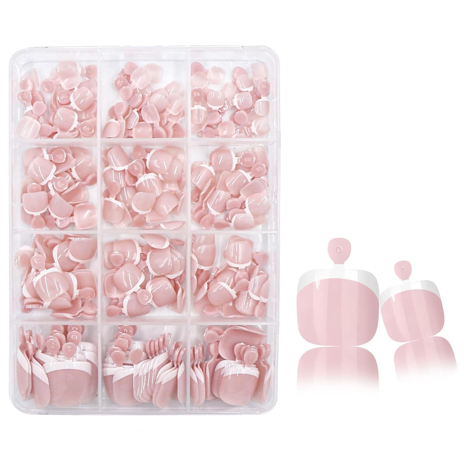 240Pcs White French Tip Press on Short, Square, Toenails-6