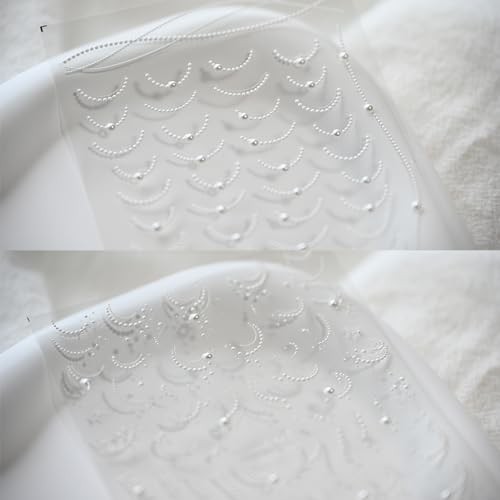 White Lace French Line Nail Art Stickers Pearl Rhinestones White Beige