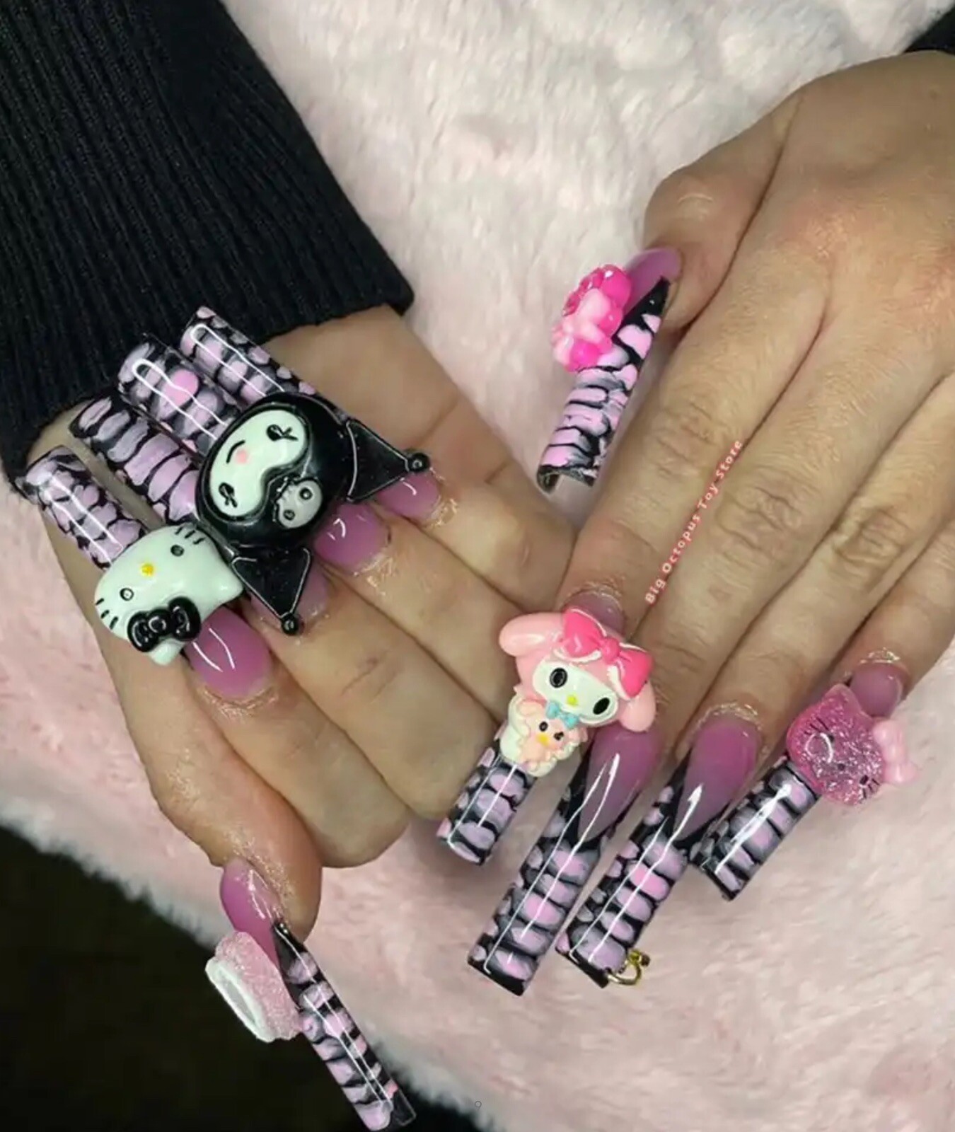 Xxxl Rectangle, Fake Nails 3D Hello KITTY Pink Diamond Strong, Long Nails