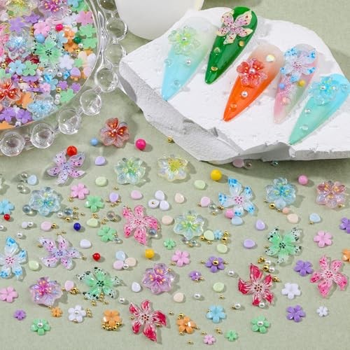 3D Flower Nail Charms and Gems, Colorful Flower Charms Cherry Blossom S4-Flower