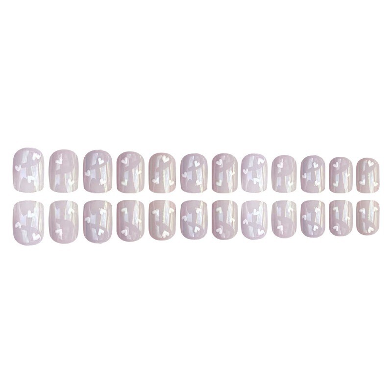 48 Pieces of Short Square Nail, Bare and Transparent Heart-shaped Nail Art