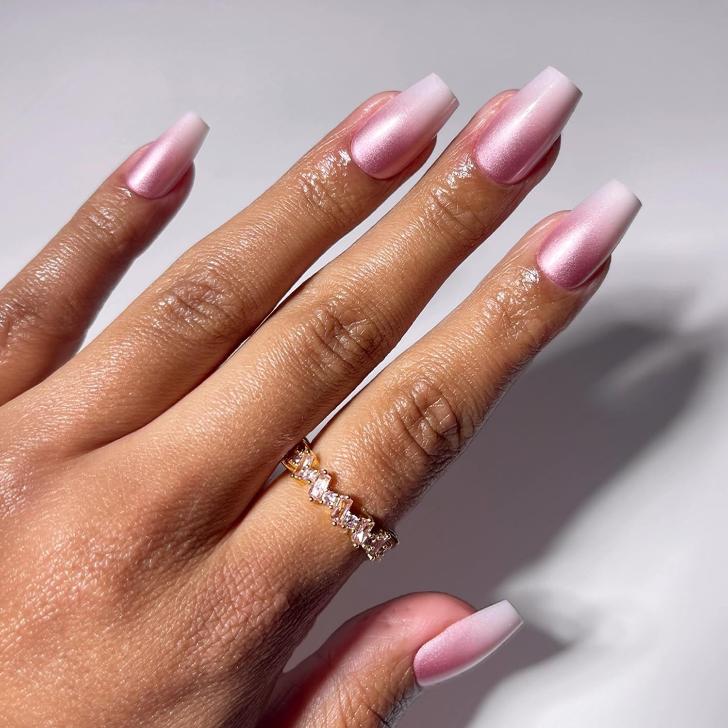 Medium Coffin Press On Nails 30 Pc Full Kit | Pink Ombre Glue-On, Waterproof, Ch