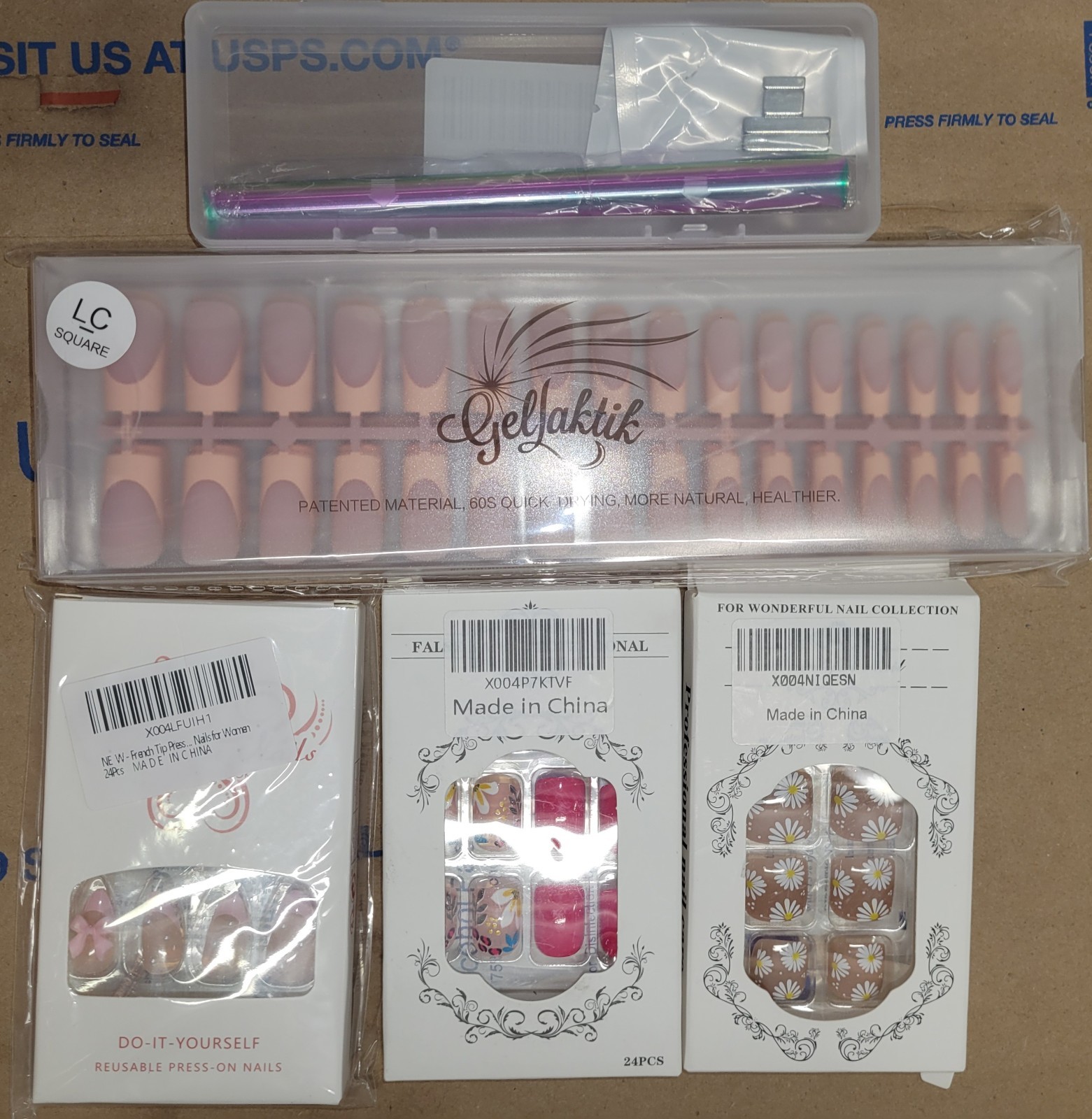 Gelaktik French Tip Quick-Drying Press-on 3 Set & Magnetic Wand Boxed See Detail