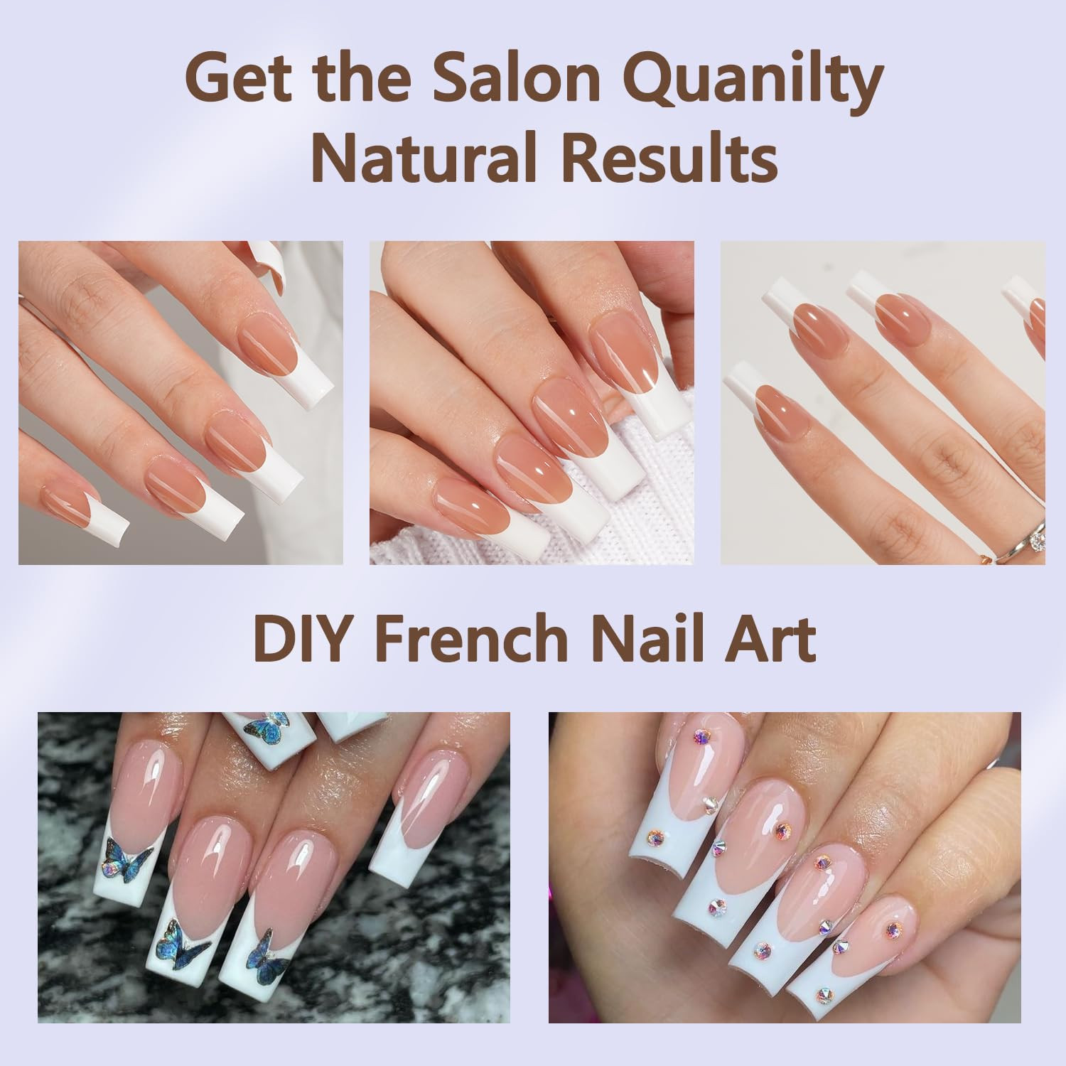 Misssix French Gel Nail Tips, 240Pcs French Tip Press on Nails Long Square Brown