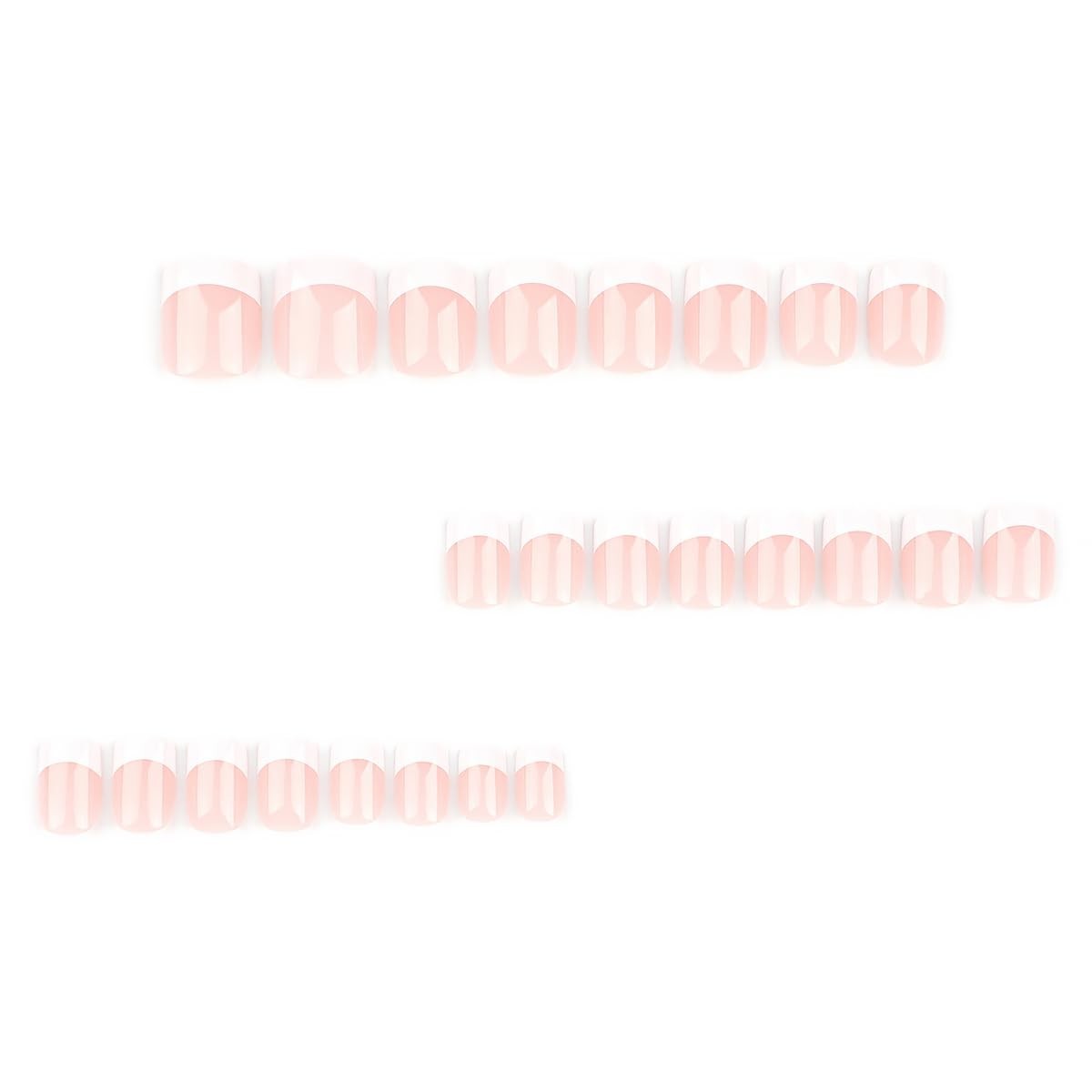 24 Pcs Glossy Short Square False Nails – Nude Pink French Tip Design for Women