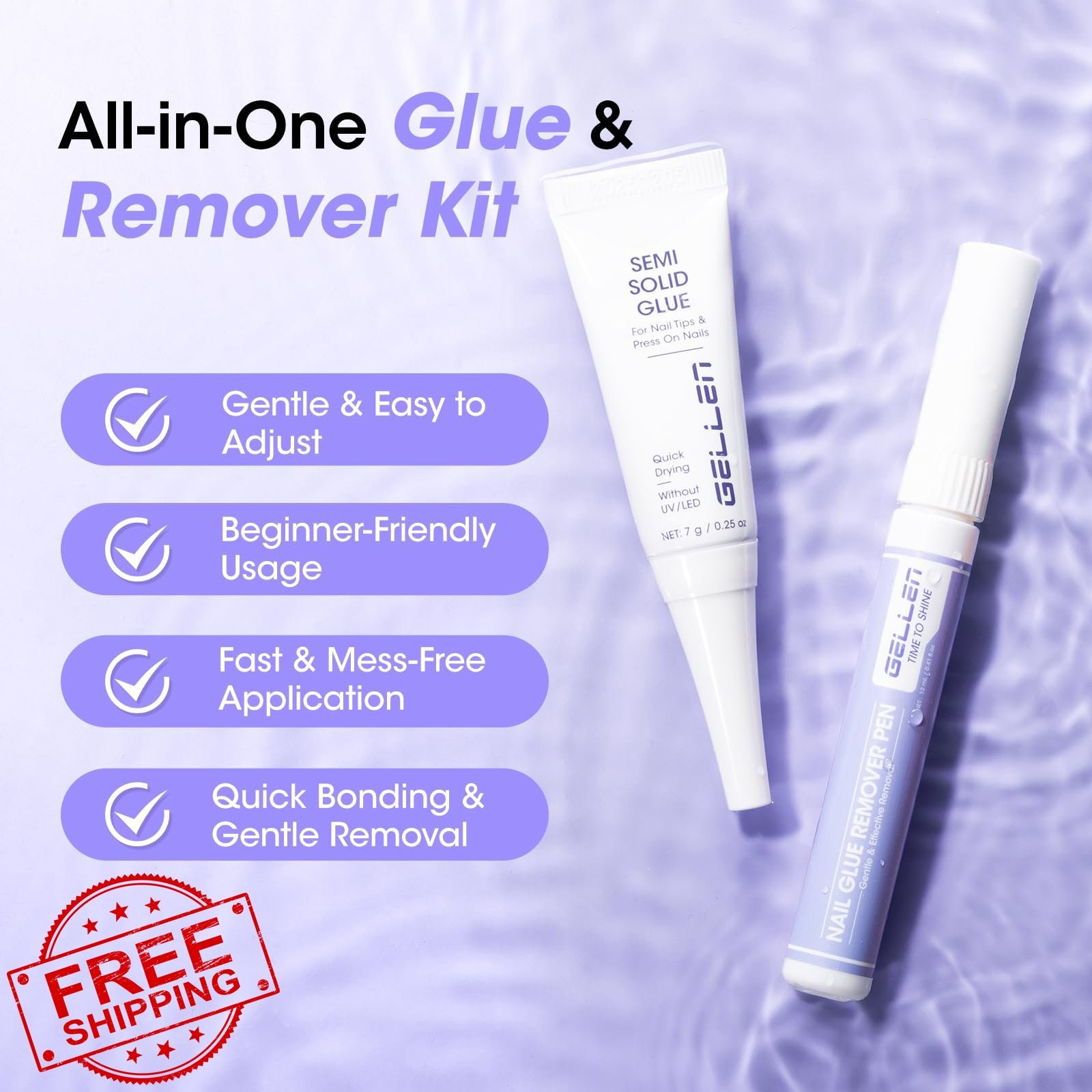 Gellen Semi Solid Nail Glue Lamp-Free Remover Pen Press On Tips Safe