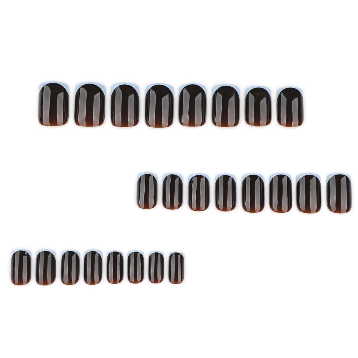 Dark Brown Press on Nails – Medium Square,Light Blue French Tip,Fall Vibes