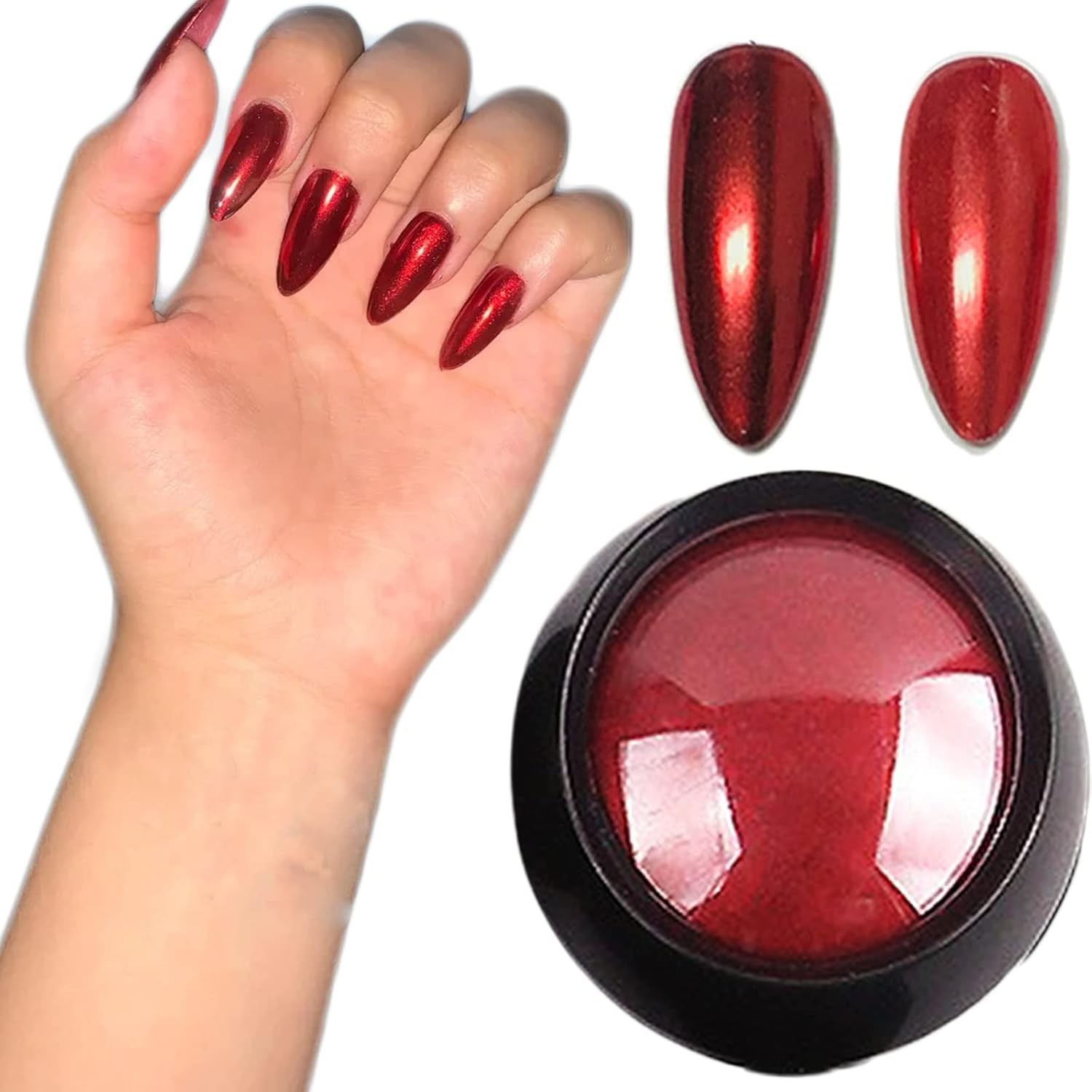 1 Box Mirror Nail Art Glitter Powder Holographic Metallic Red Chrome Nail Powder