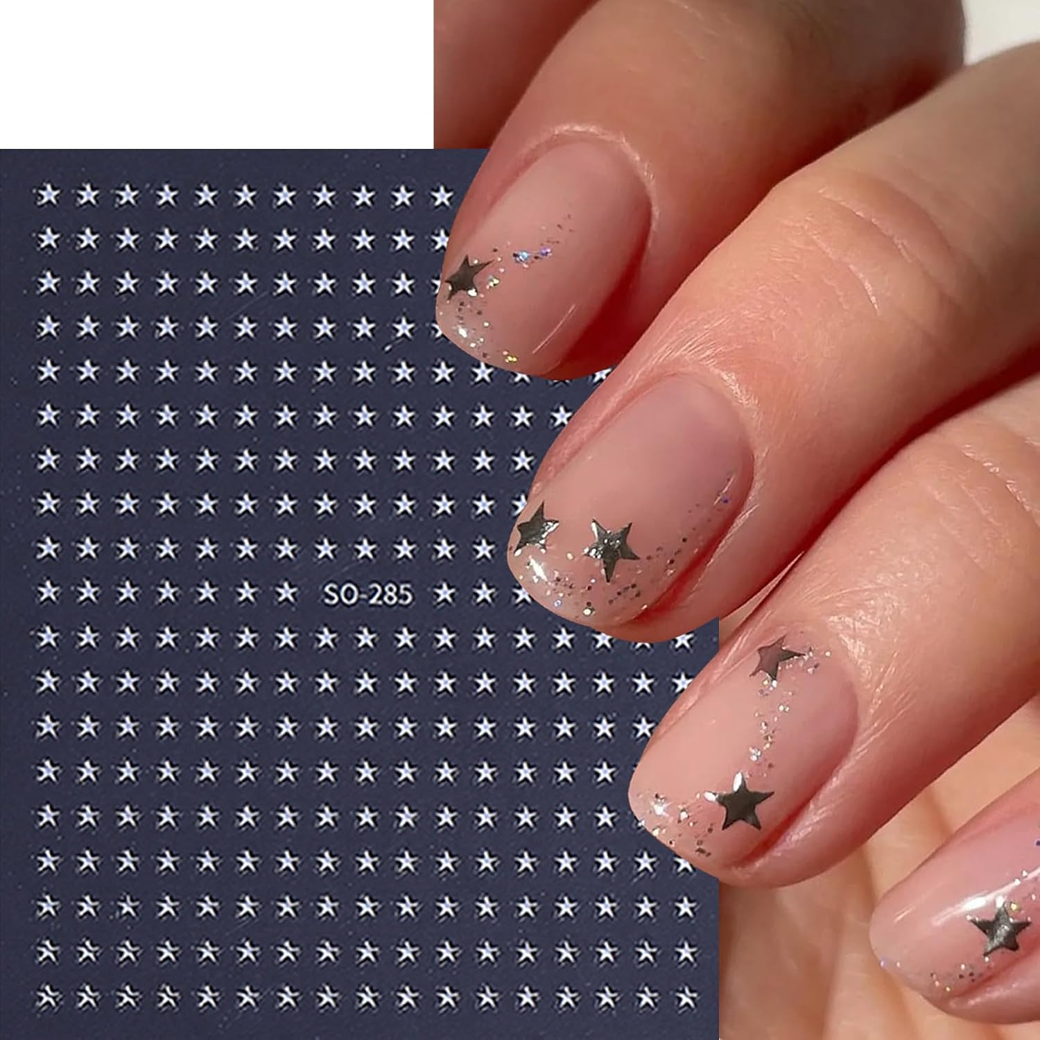 8 Sheets Star Nail Stickers 3D Self-Adhesive Celestial Nail Decals 8 Colors Mini