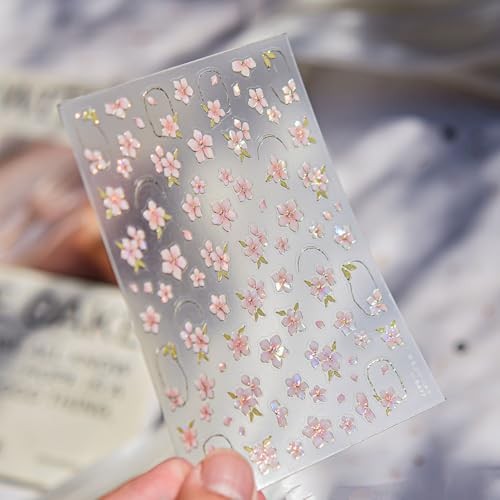 Spring Summer Nail Stickers 5D Embossed Pink Flower Nail Art Stickers15