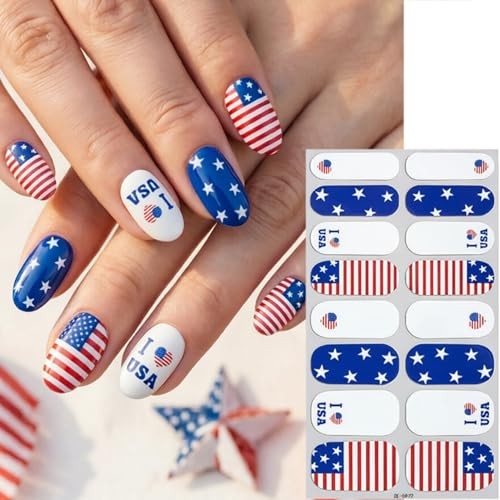 4 Sheets 4th of July Nail Stickers for Nail Art Self-Adhesive Stickers-15
