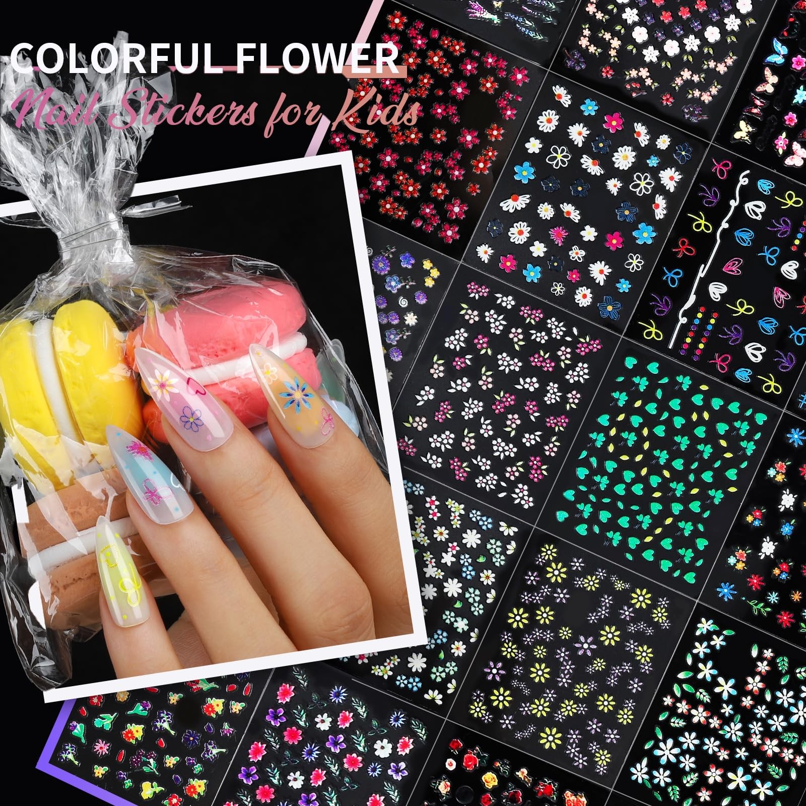 Teenitor 7 Styles Nail Stickers 100 Sheets Flower Decals