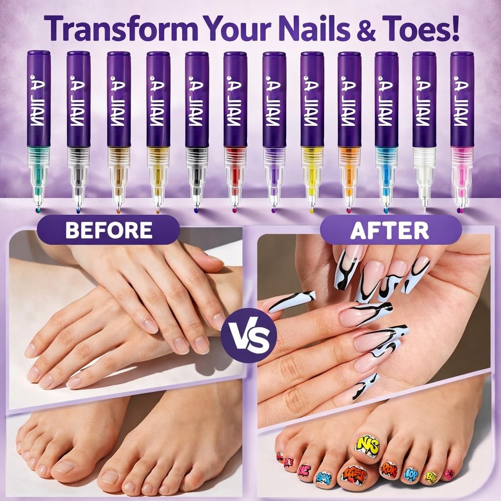 12 Colours Nail Art Markers, Nail Art Pens, Nail Polish Pens Set with Fine Ti…