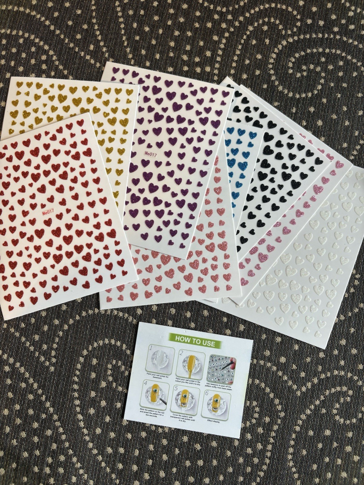 Multicolor Glitter Heart 3D Nail Art Stickers Self-Adhesive for Love Theme
