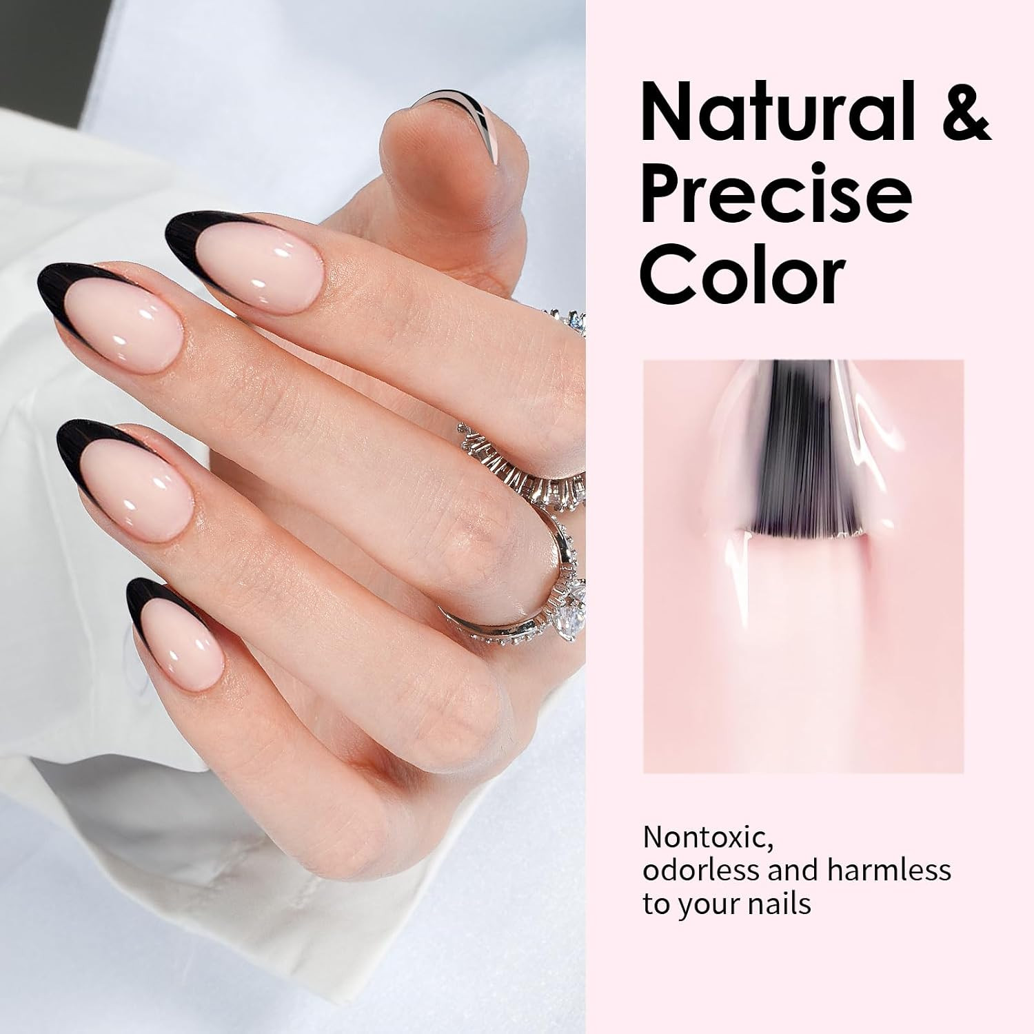 Black French Tip Press on Nails, 30Pcs Short Press on Nails Almond Reusable Acry