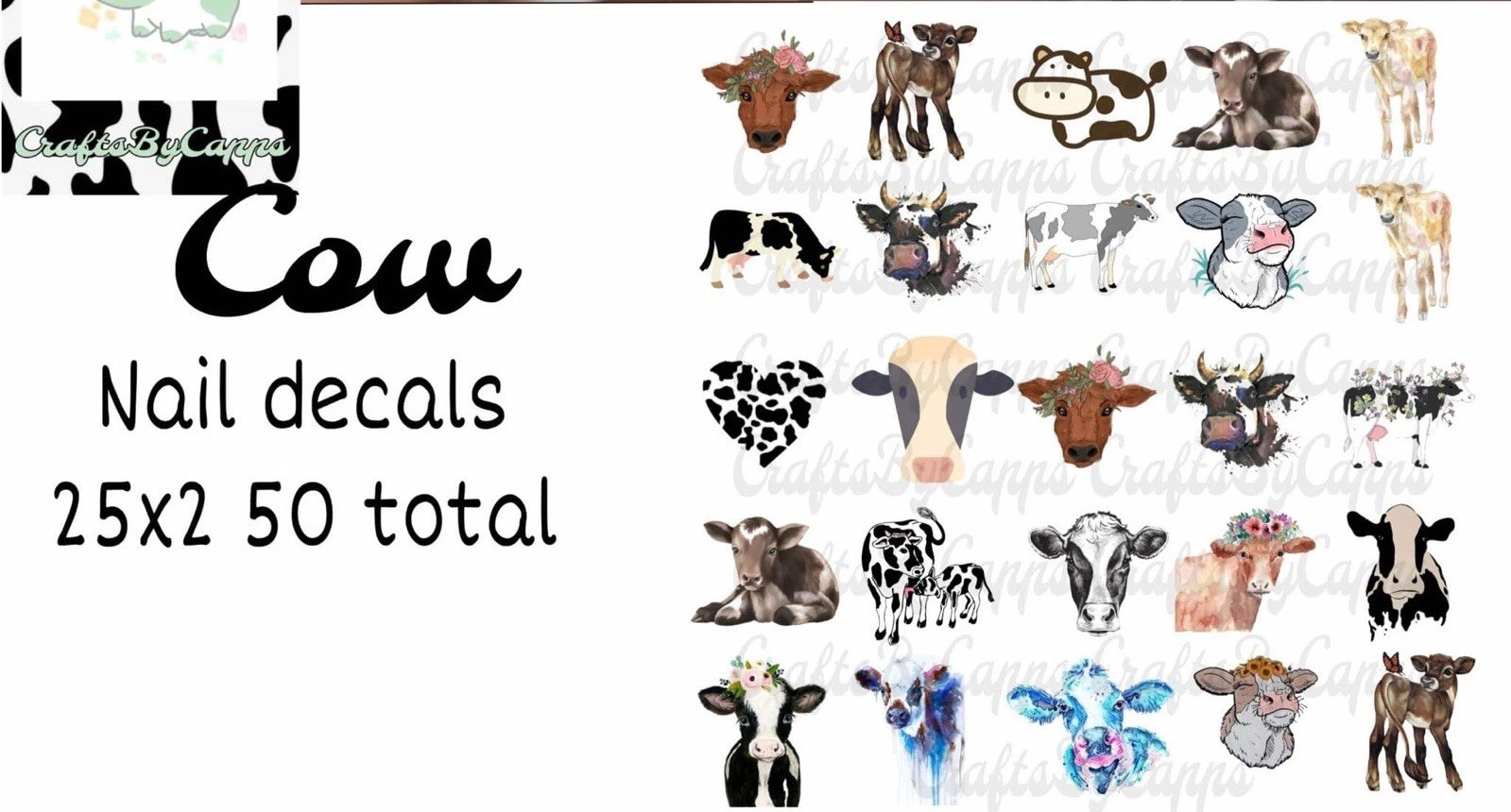 Cows Cow Waterslide Finger Nail Decals Instructions Bonus (set of 50) KC