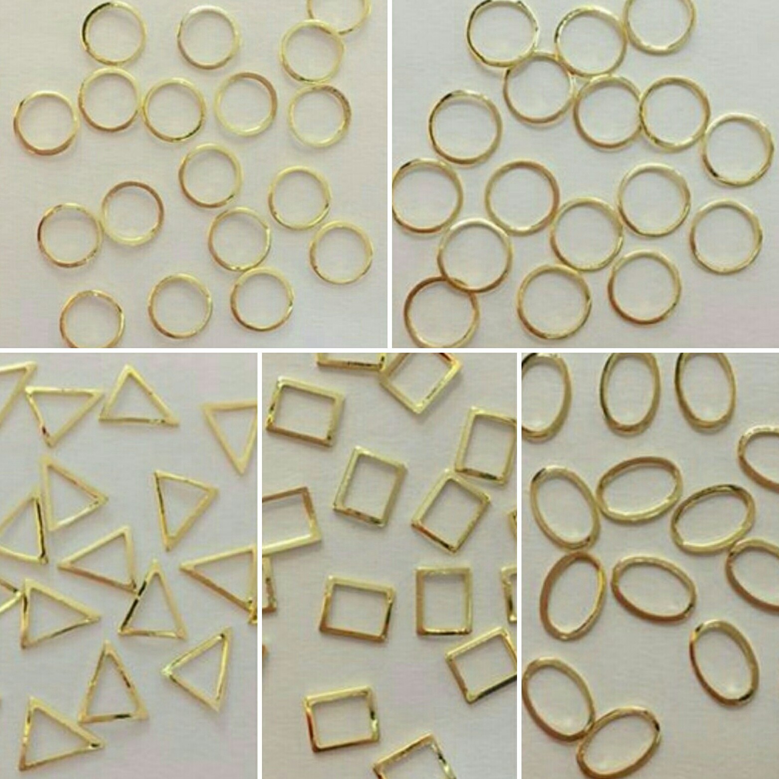 10pcs 3D Hollowout Gold Metal Oval Circle Rect/Triangle Frame Nail Art Decorate