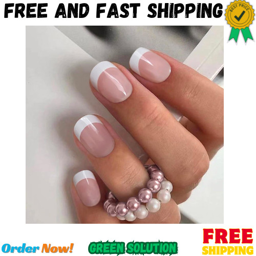Curvlife Press on Nails 30Pcs Short Square French Natural Acrylic Fake Nails