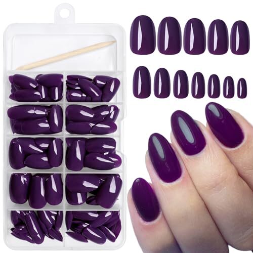 Oval Press on Nails Short Fake Nails, 240pcs Nails Press on Almond Deep Purple
