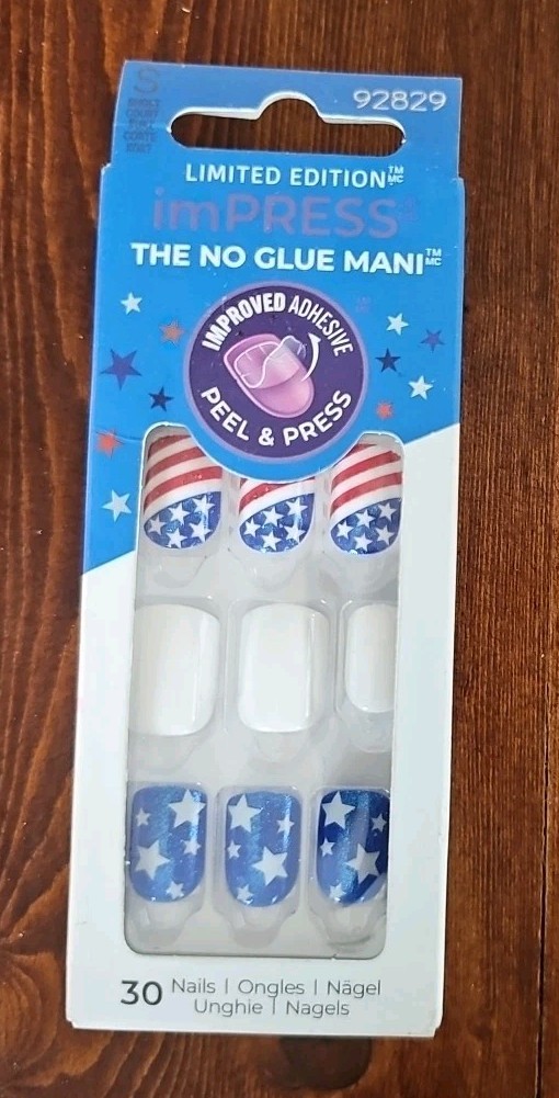 KISS imPRESS No Glue Mani, Vacation Mode (American Flag), 30 Ct