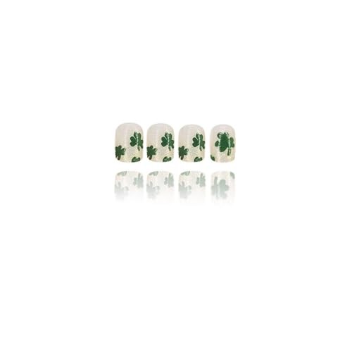 St. Patrick’s Day Press-On Nails with Glitter Designs, Short Square Fake Nails