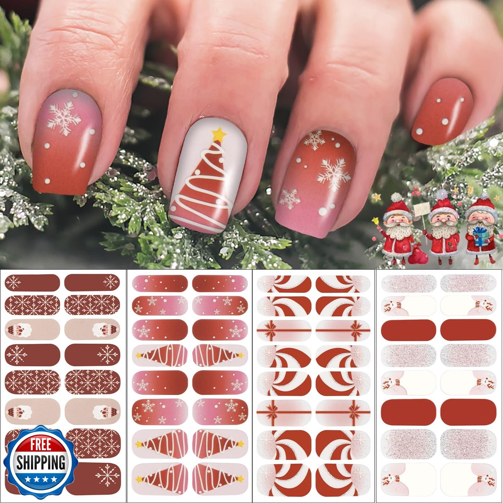 winthrop 8 Sheets Christmas Nail Wraps Full Stickers Nail Polish Strips, DIY