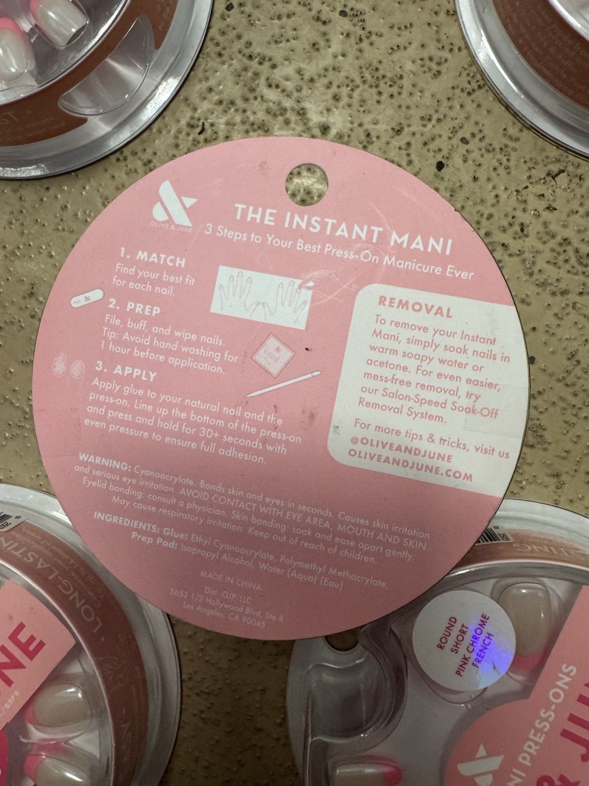 7 Packs Olive & June Instant Mani Press-Ons Round Short Pink Chrome French