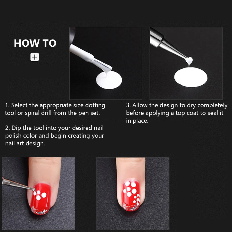 5Pcs 2 Way Nail Art Dotting Tool Set Nail Dotting Pens for Rhinestone Picker