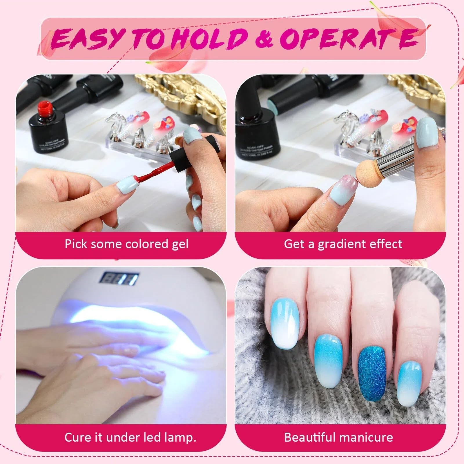 4 Set Nail Sponges for Ombre, Double-Head Ombre Brush 16 Pcs Replacement Head