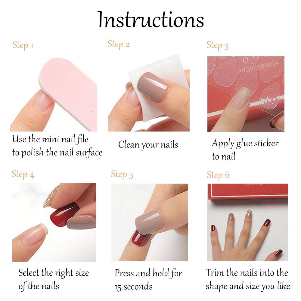 Aimimier 24Pcs Ballerina Matte False Nail Medium Pure Color Medium, Burgundy