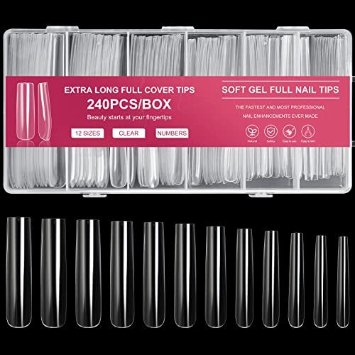 Extra Long Square Full Cover Nail Tips 240PCS XXXL Clear Full Cover Fake