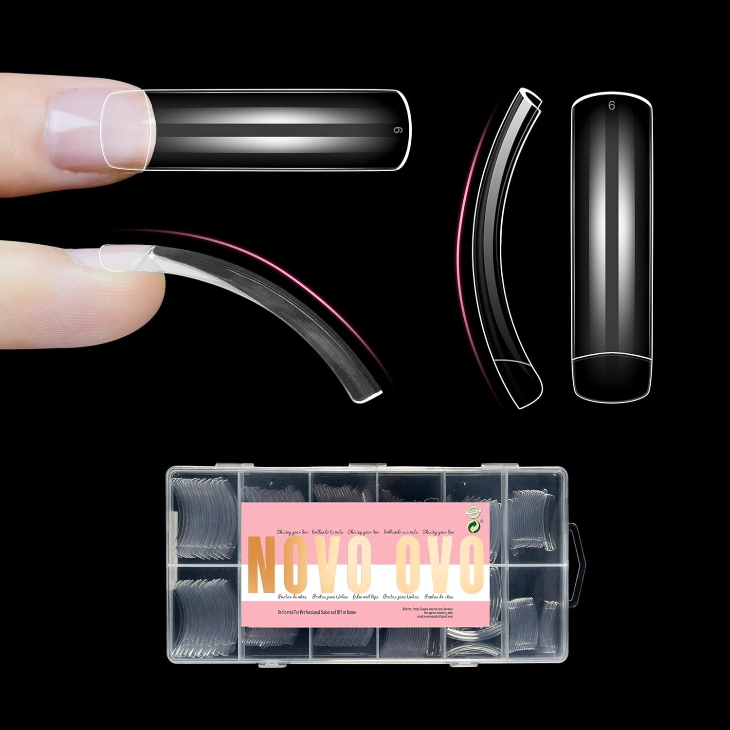 Clear French False Nail Set – XXL Curved Nail Tips 240pc