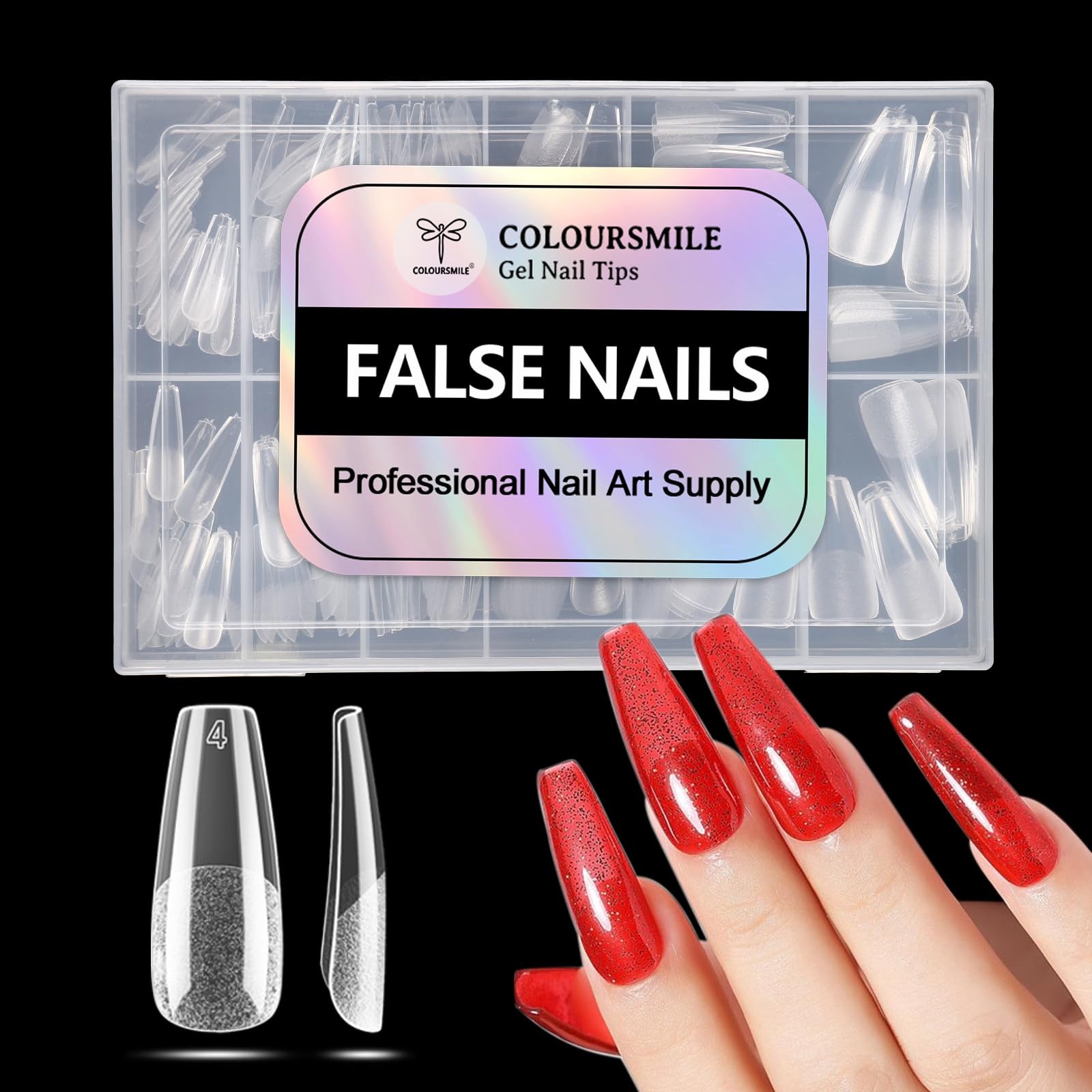 COLOURSMILE Long Coffin Full Cover Nail Tips – 216pcs Pre-Shaped Gelly Press …