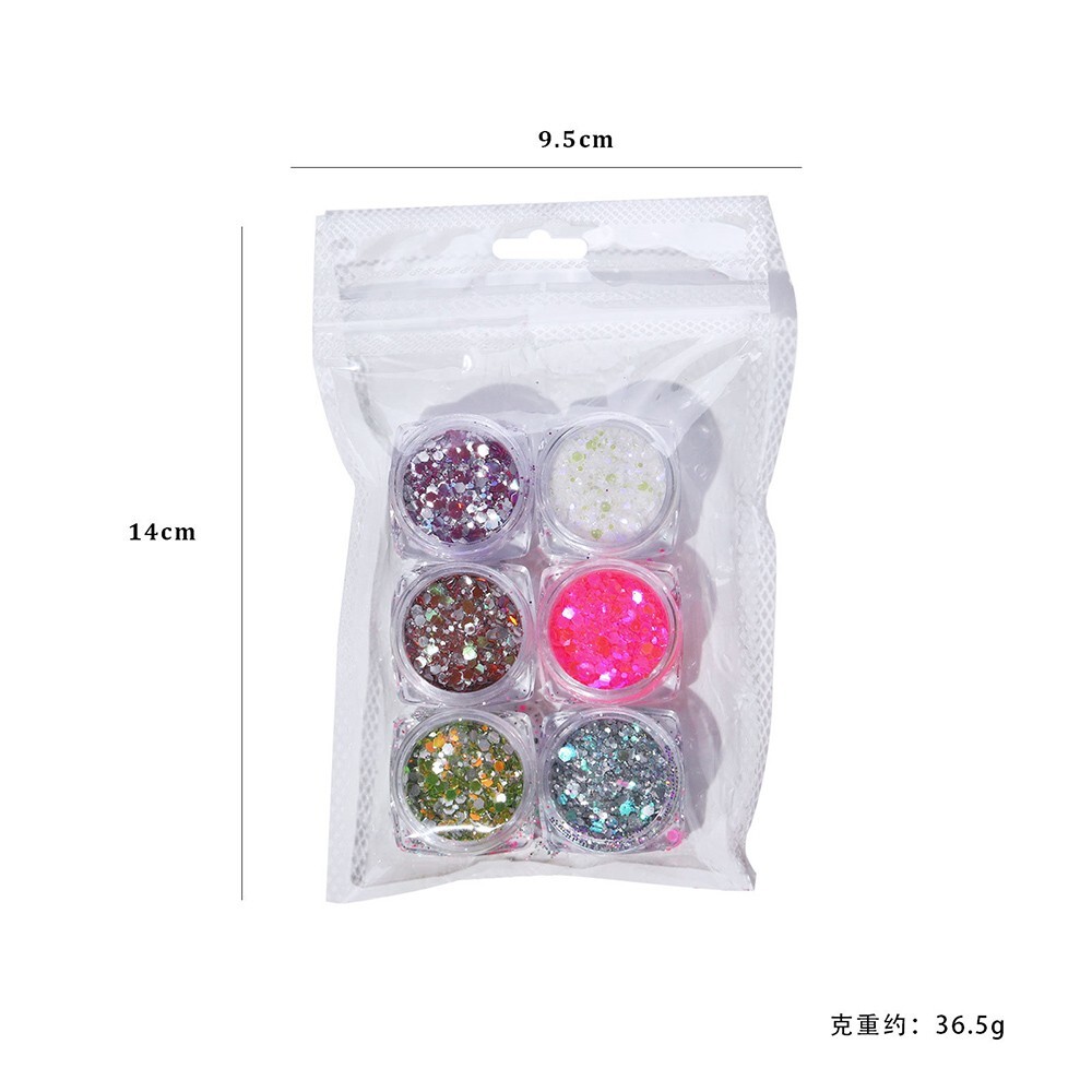 6 Color Set Mix Glitter Nail Sequins Powder Flakes Manicure In The Dark Effect