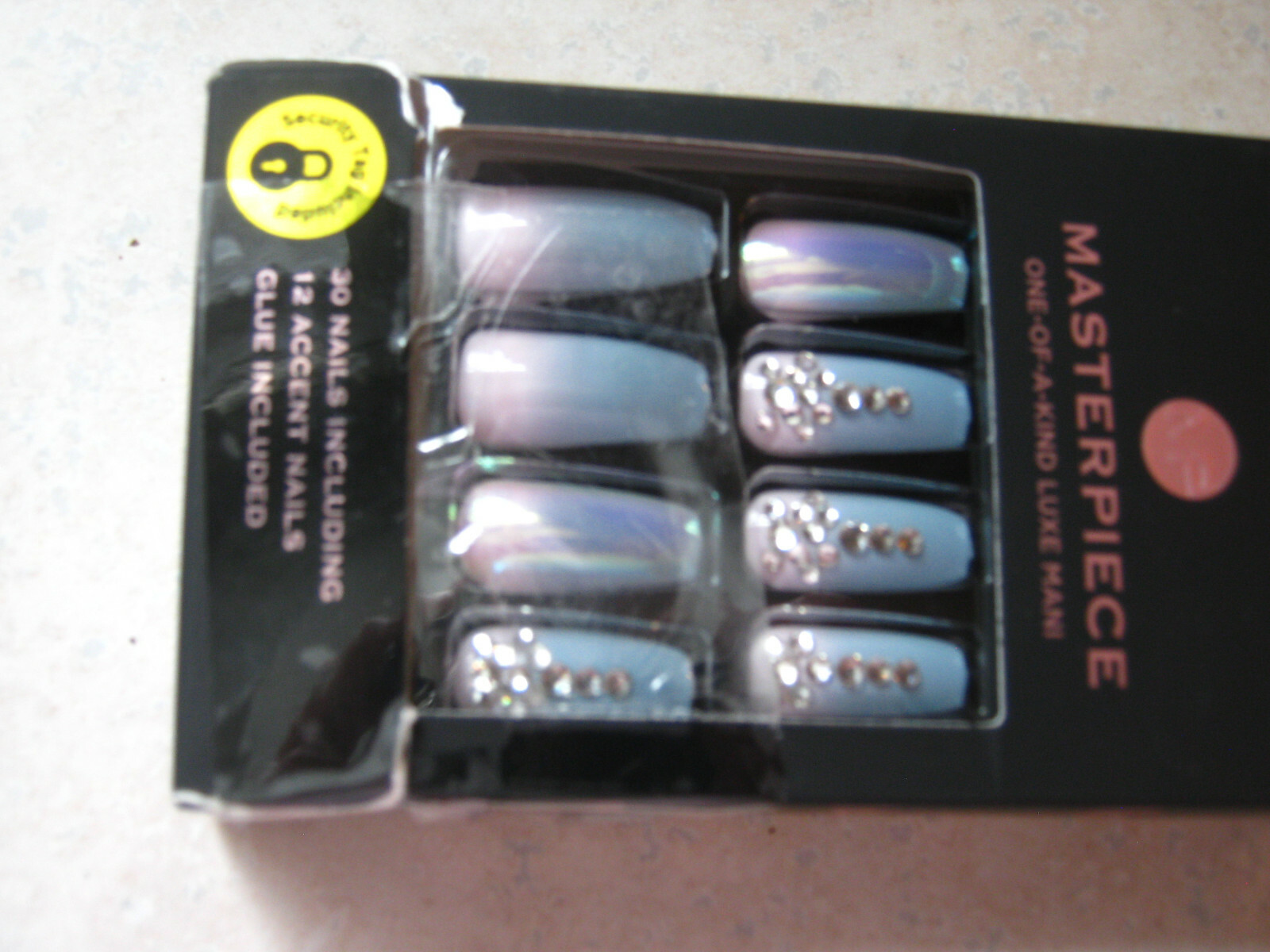 1 KISS MASTERPIECE KMN04 Gray Pink White Crystal Accents LONG LENGTH 76624