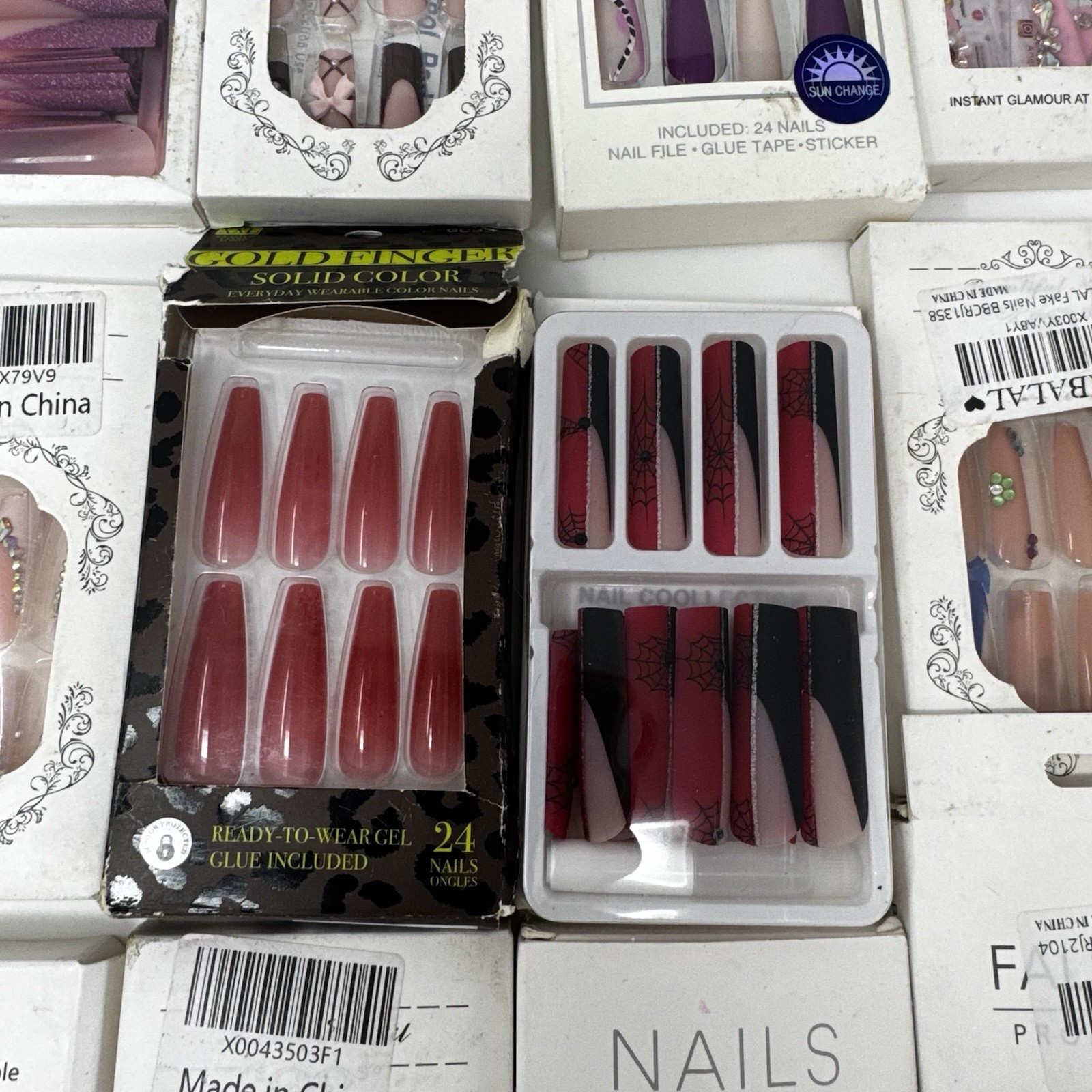26 Pack Press On Nails Bundle w/ 2 XXL Sets + FREE Lashes & Silicone Bra Pads