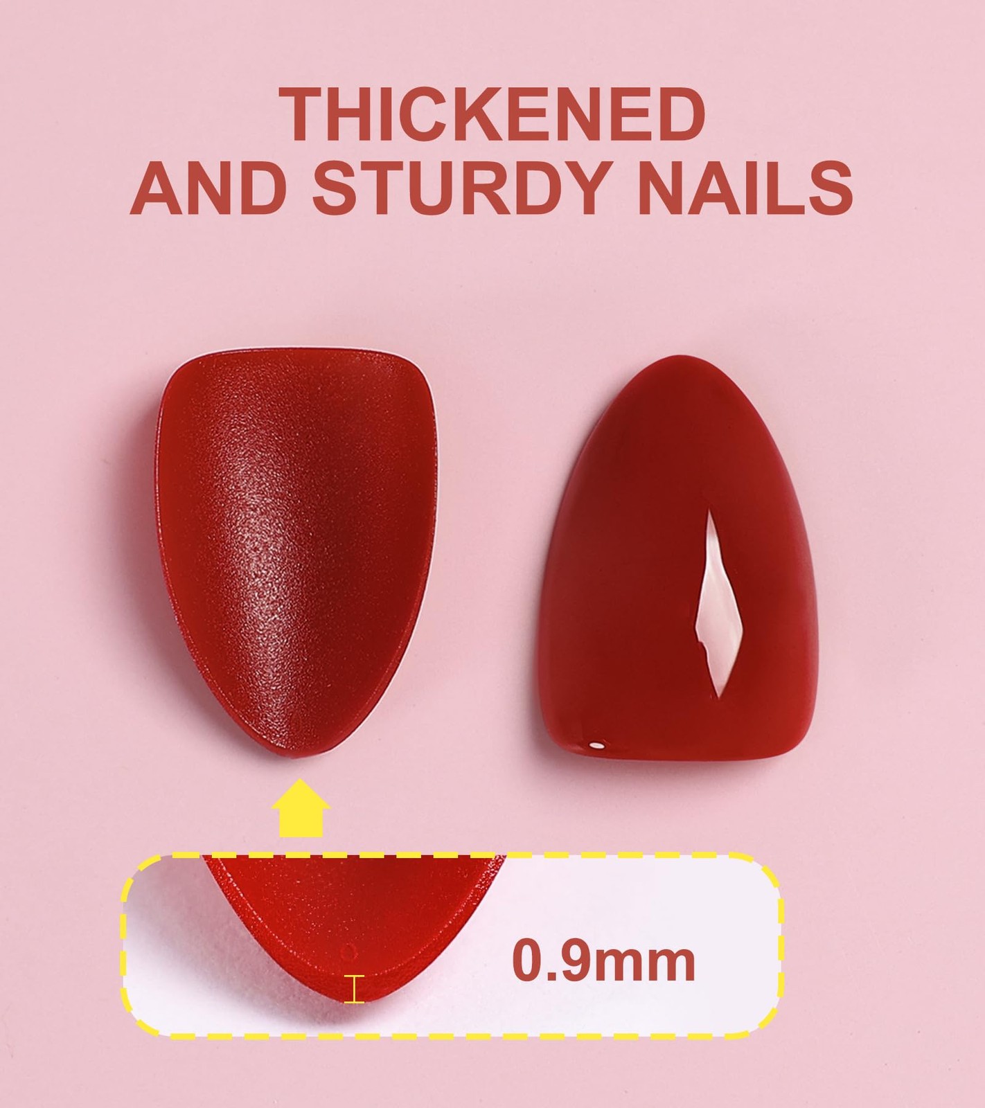 Red Almond Press on Nails Short Reusable False Nails Full Cover Fake Nails Ki…