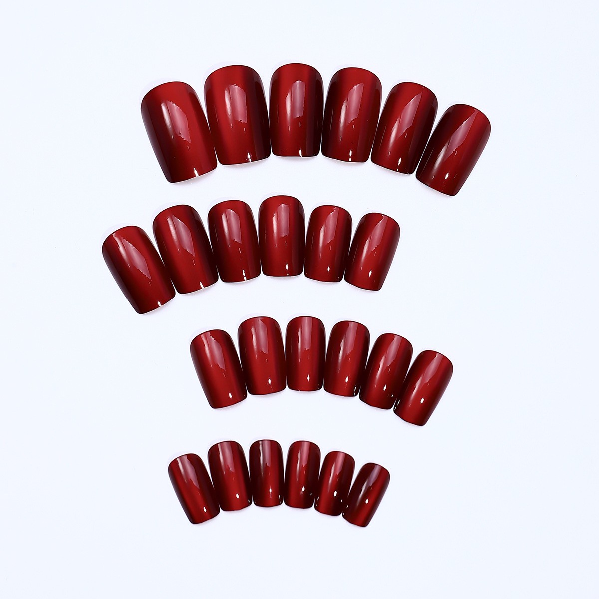 48pcs Press on Nails Glossy Burgundy Short Square Fake Nails Elegant Daily Wear