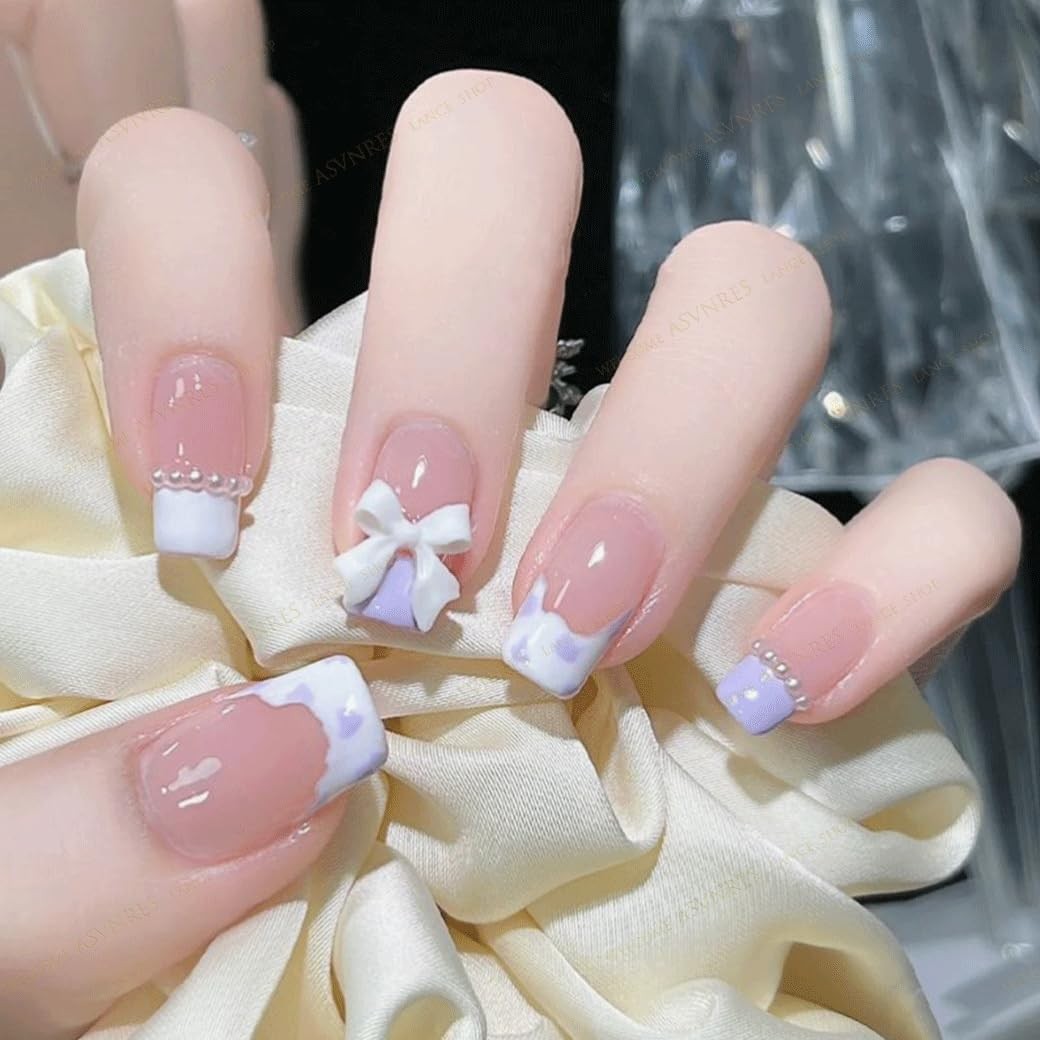 200Pcs Bow Nail Charms for Nails – White Bow-Knot for Nails Design Nail Art S…