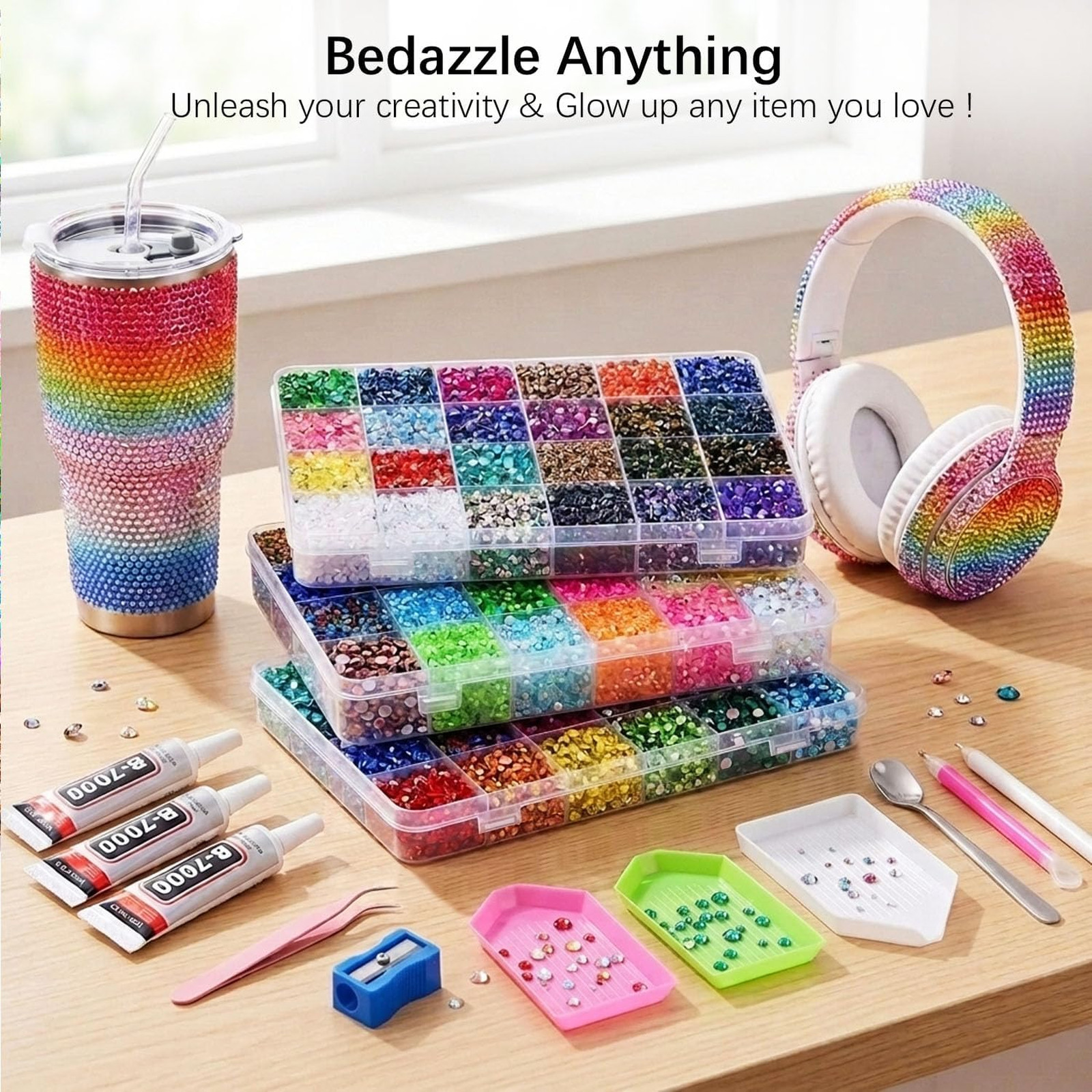 Bedazzling Kit with Rhinestones, 72 Colors 3mm Resin Gems Nail Art Supplies