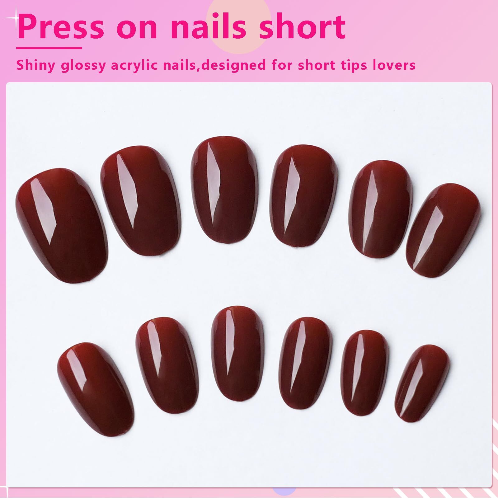 Oval Press on Nails Short Fake Nails 240pcs Burgundy Nails Press on Almond Fa…