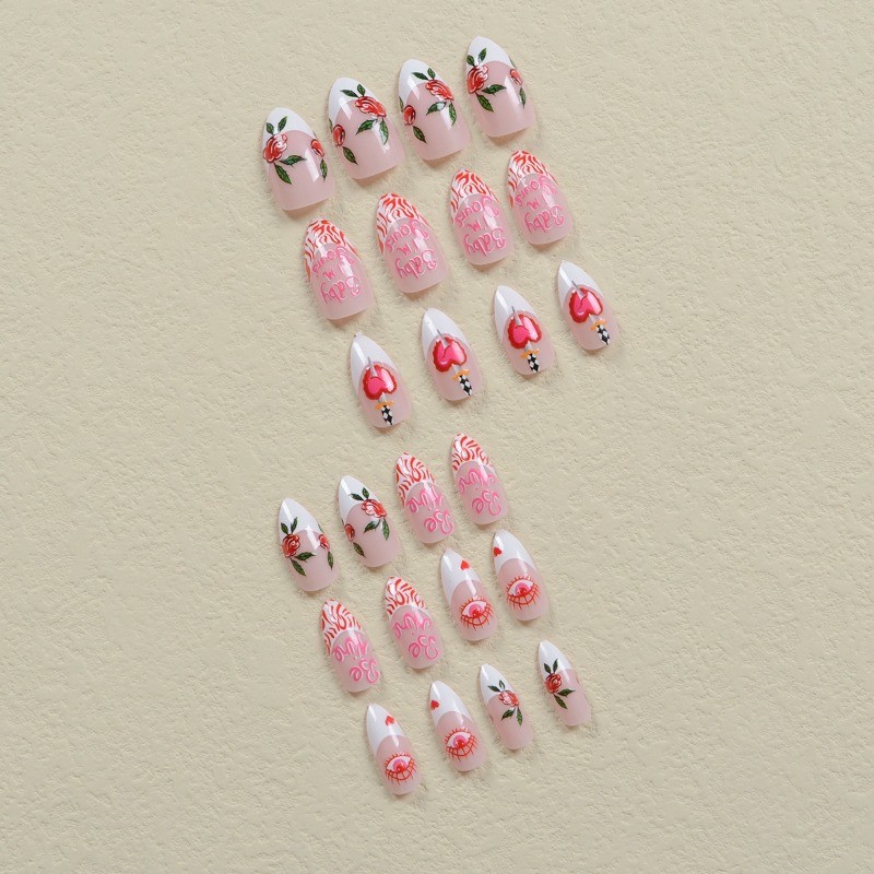 48 pieces of rose nail oval gloss, pink detachable reusable fake nail art
